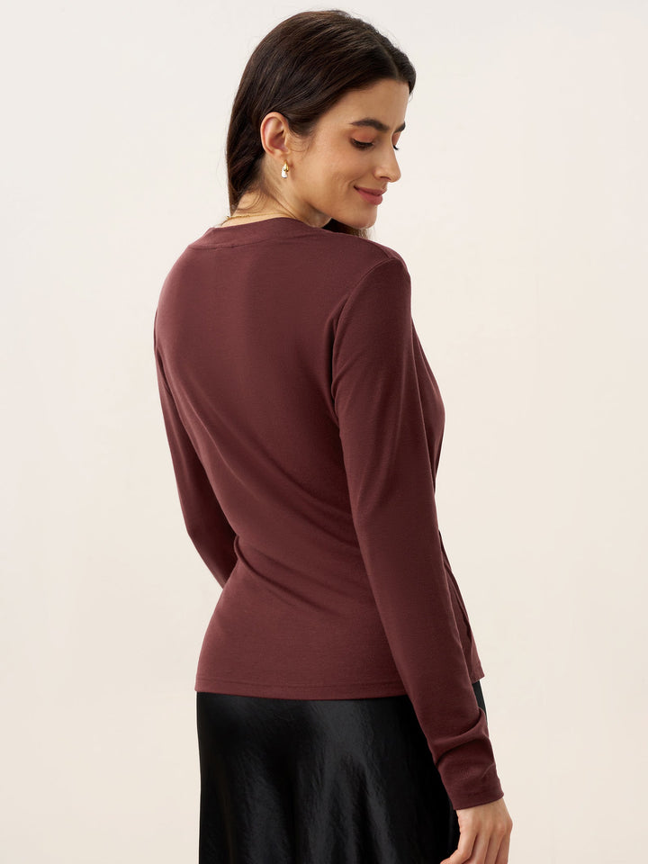 Wool Lyocell Asymmetric Ruched Overlap V-Neck Top TILLY