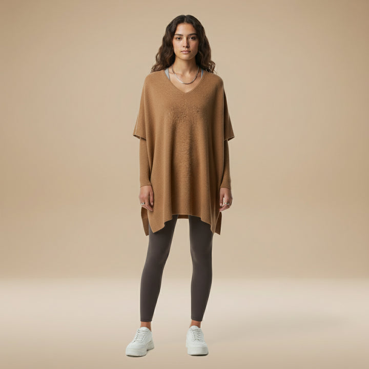 ERICA | Solid-color poncho with a V-neck and loose fit