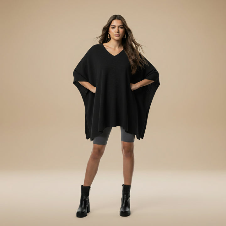 ERICA | Solid-color poncho with a V-neck and loose fit
